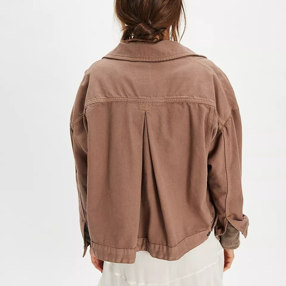 Free People Opal Swing Denim Jacket Dusted Cocoa XL NWT - Picture 2 of 10